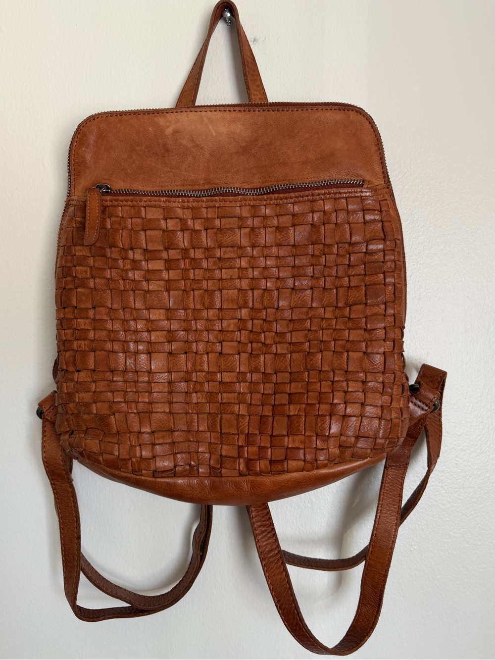 Vilenca Holland Woven Leather Backpack Tan Brown